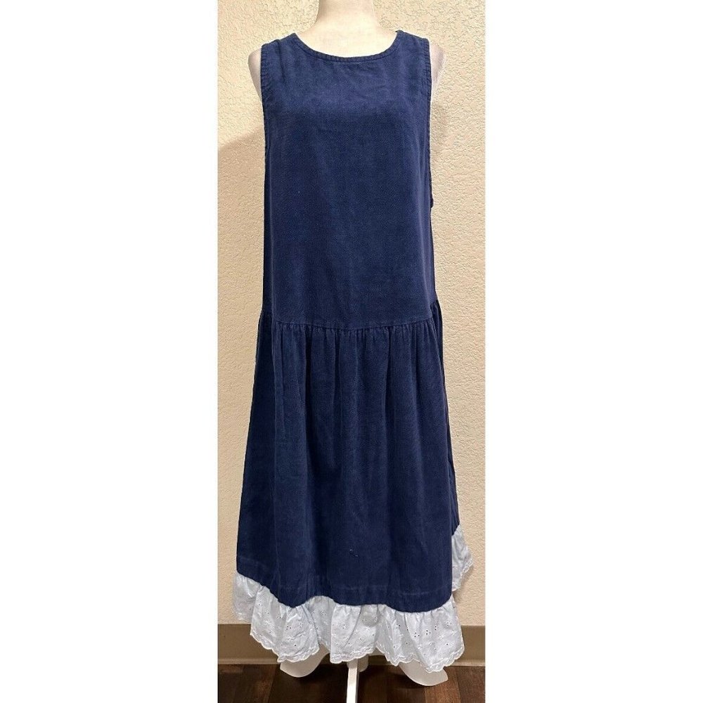 Lady in Waiting Vintage 70s Blue Maternity Eyelet Trim Dress